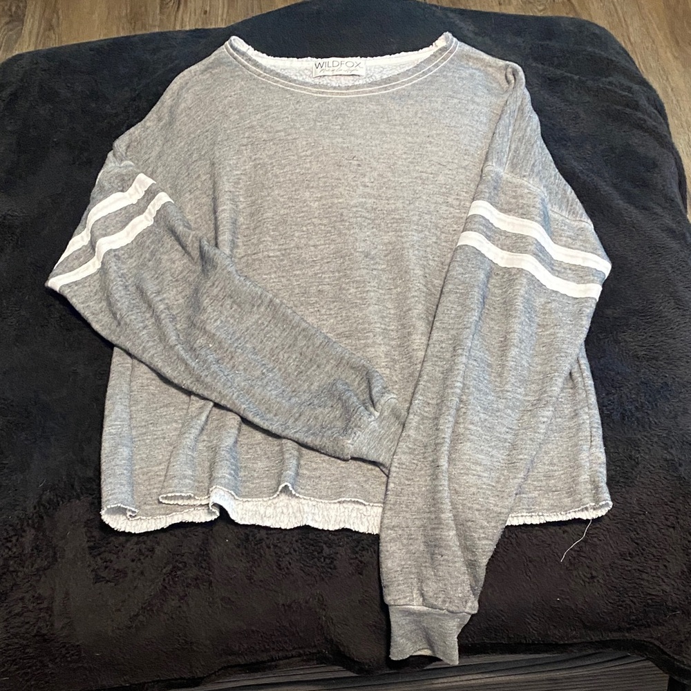 Wildfox Heather Gray Sweatshirt with White Stripes